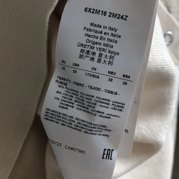 New Emporio Armani crew neck snap open side cropped cashmere blend sweater